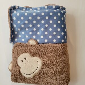 Baby Blanket  Monkey Face Soft Velour Sherpa Crib Blanket Comforter Polka Dot Bl